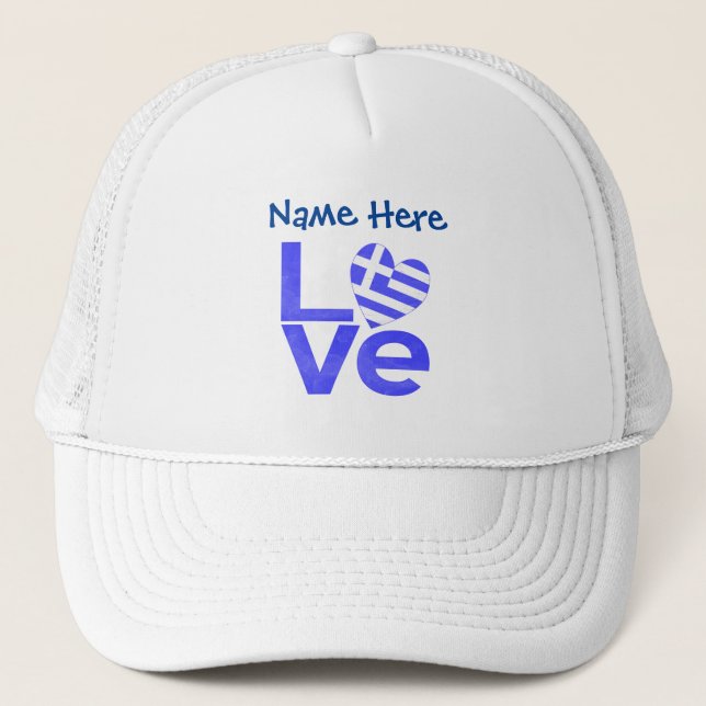 Greek LOVE Blue Personalised  Trucker Hat (Front)