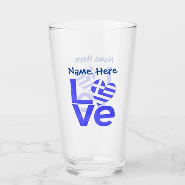 Greek Love Flag Blue Personalised  Glass (Front)