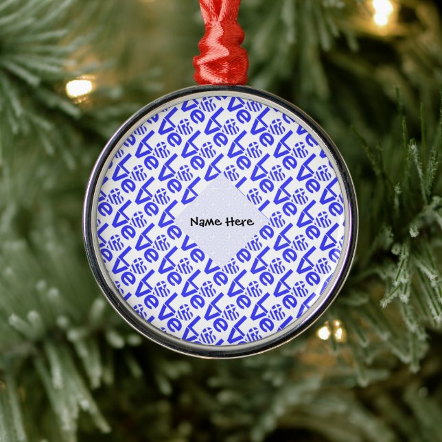 Greek LOVE Flag in Blue Tiled Personalized  Metal Tree Decoration (Tree)