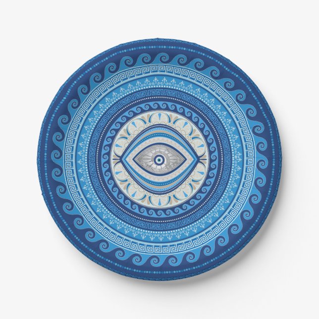 Greek Mati Mataki - Greek Evil Eye ornament Paper Plate (Front)
