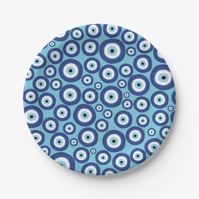 Greek Mati Mataki - Matiasma Evil Eye Pattern #2 Paper Plate (Front)