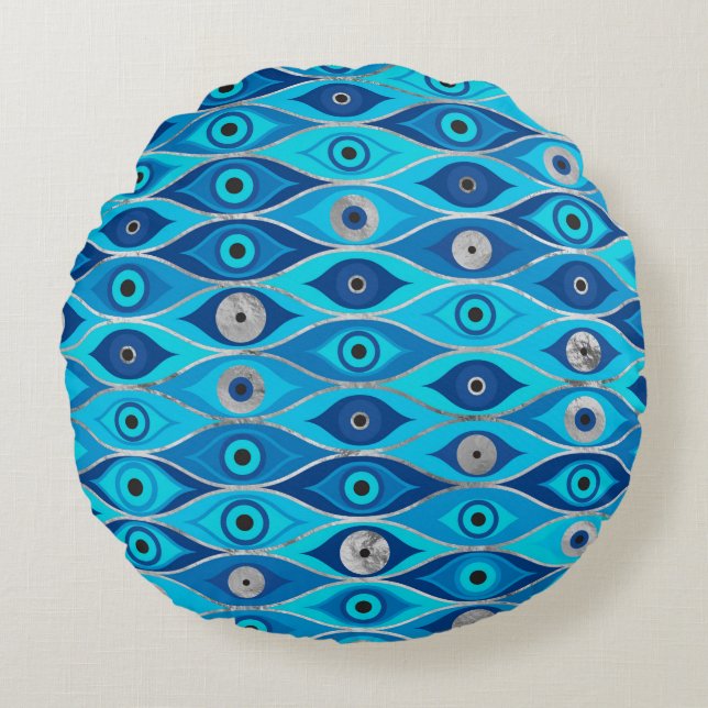 Greek Mati Mataki - Matiasma Evil Eye Pattern Round Cushion (Front)