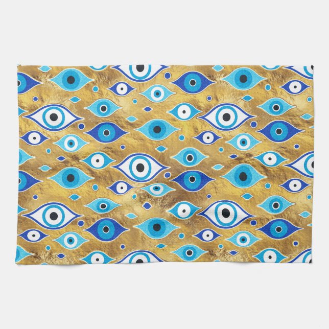 Greek Mati Mataki - Matiasma Evil Eye pattern Tea Towel (Horizontal)