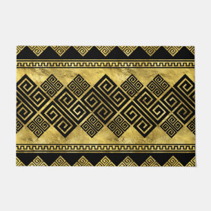 Greek Meander - Greek Key Black and gold Doormat