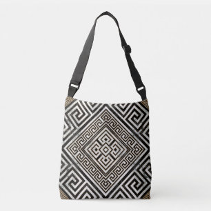 Greek Meander - Greek Key Black and White Marble Crossbody Bag