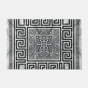 Greek Meander - Greek Key Black and White Marble Doormat
