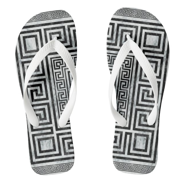 Greek Meander - Greek Key Black and White Marble Jandals (Footbed)