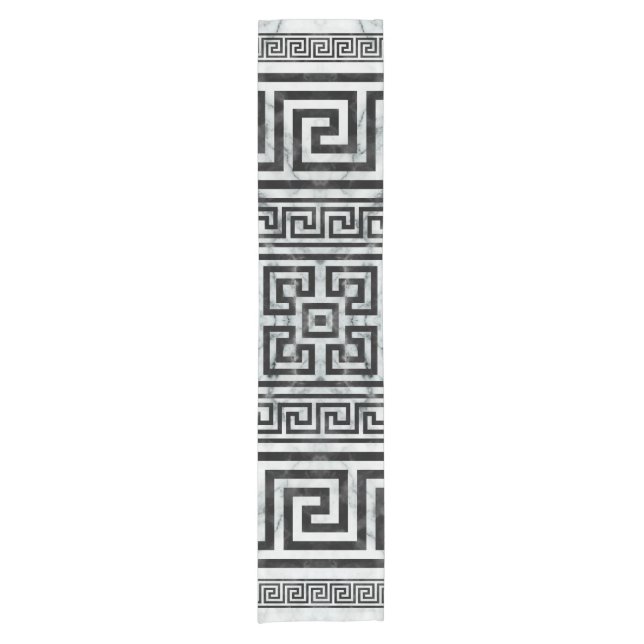Greek Meander - Greek Key Black and White Marble Short Table Runner (Front)