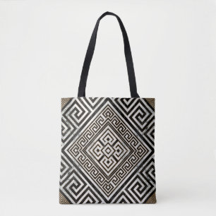 Greek Meander - Greek Key Black and White Marble Tote Bag