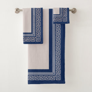 Greek Meander - Greek Key - Blue and beige Bath Towel Set
