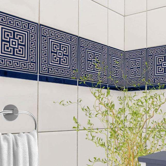 Greek Meander - Greek Key - Blue and beige Tile (Creator Uploaded)