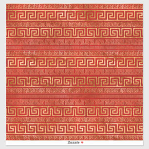 Greek Meander - Greek Key - Gold on Red