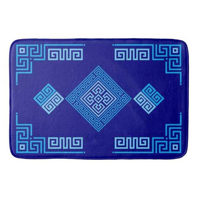 Greek Meander - Greek Key - Shades of blue Bath Mat (Front)