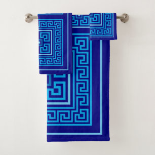 Greek Meander - Greek Key - Shades of blue Bath Towel Set