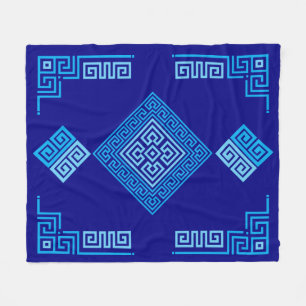 Greek Meander - Greek Key - Shades of blue Fleece Blanket