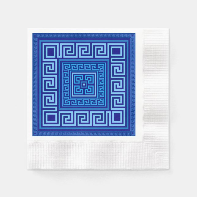 Greek Meander - Greek Key - Shades of blue Napkin (Front)