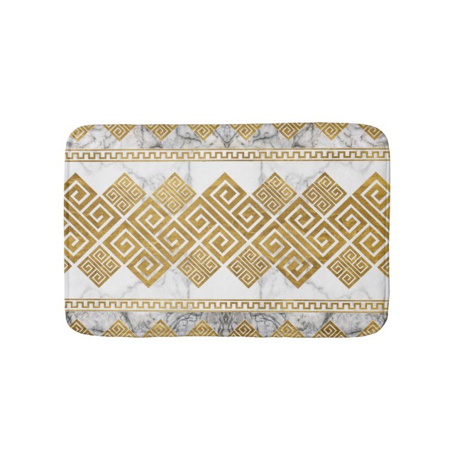 Greek Meander - Greek Key White Marble and Gold Bath Mat (Front)