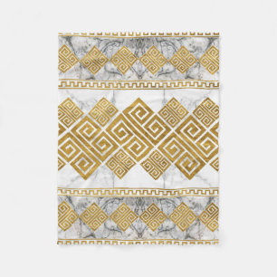 Greek Meander - Greek Key White Marble and Gold Fleece Blanket