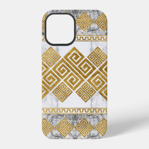 Greek Meander - Greek Key White Marble and Gold iPhone 12 Case