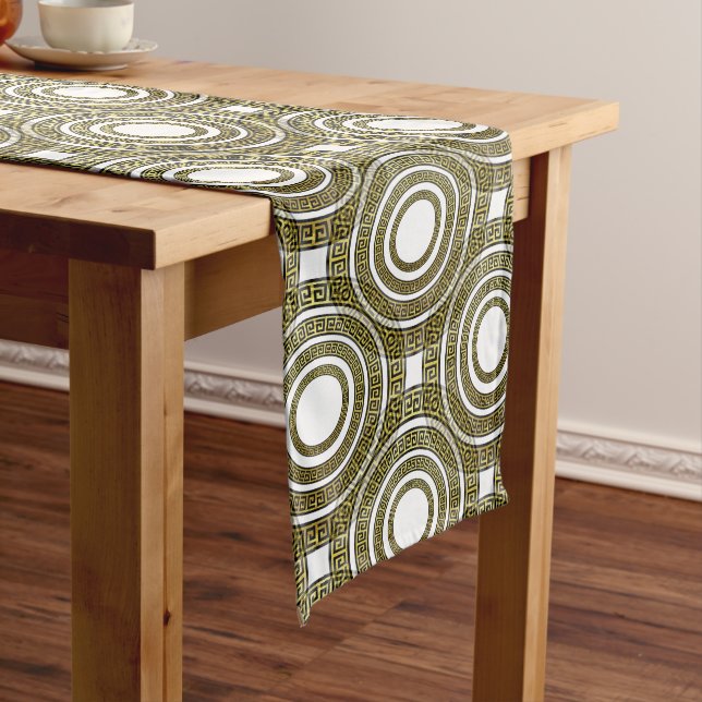 Greek Meander in Golden and Black Colours Long Table Runner (In Situ)
