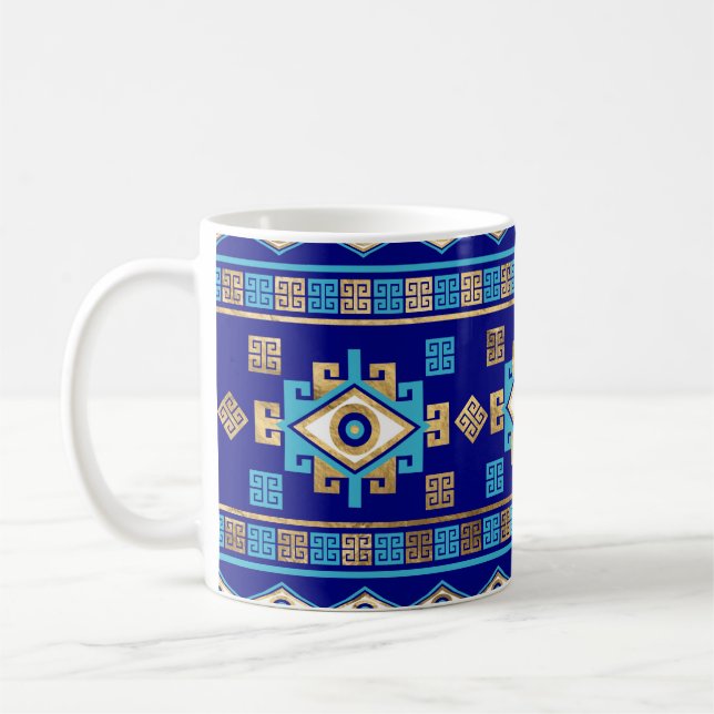 Greek Meander Key and Evil Eye Coffee Mug (Left)