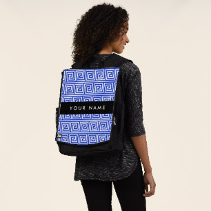 Greek Meander Key Blue, Your Name, Personalise Backpack
