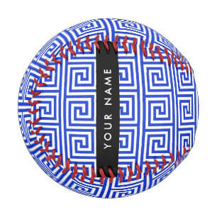 Greek Meander Key Blue, Your Name, Personalise Baseball
