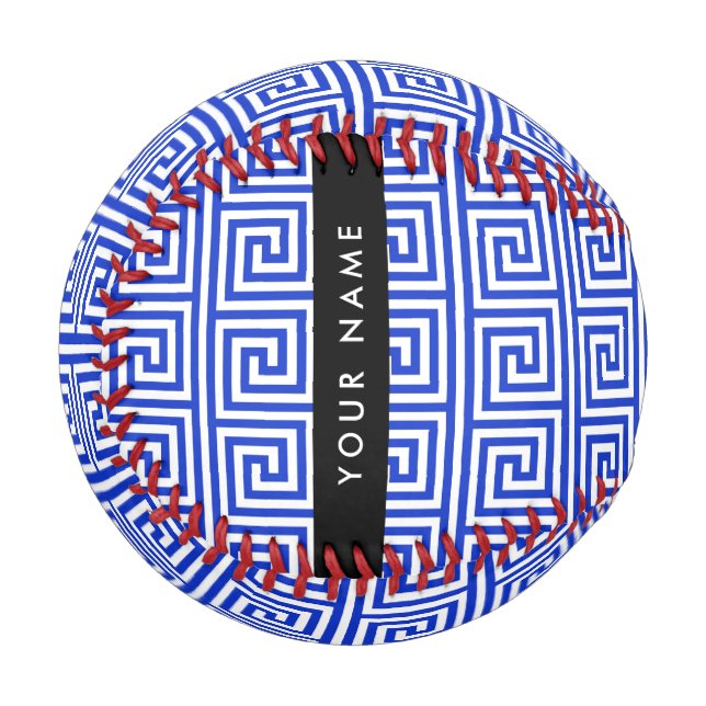 Greek Meander Key Blue, Your Name, Personalise Baseball (Front Left)