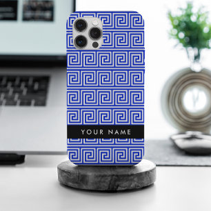Greek Meander Key Blue, Your Name, Personalise iPhone 15 Pro Max Case