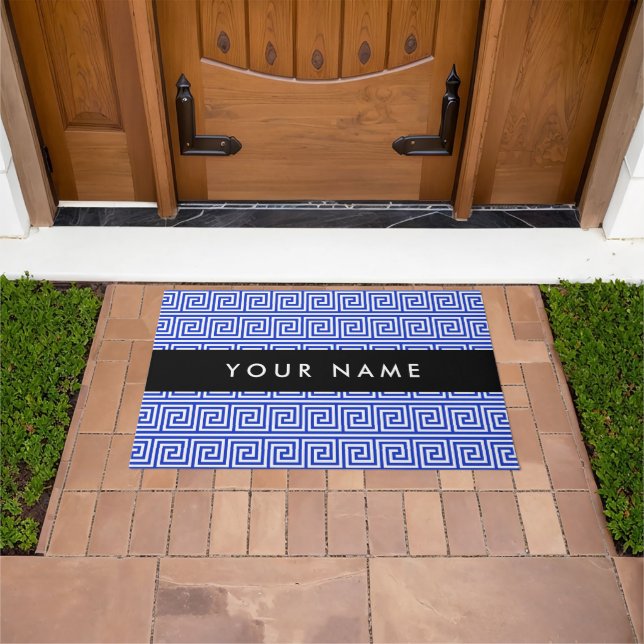 Greek Meander Key Blue, Your Name, Personalise Doormat (Outdoor)