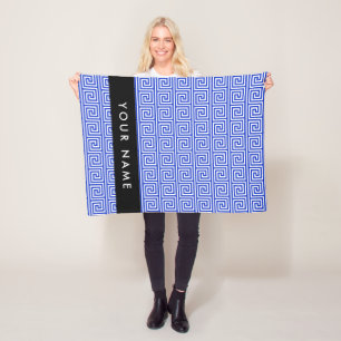 Greek Meander Key Blue, Your Name, Personalise Fleece Blanket
