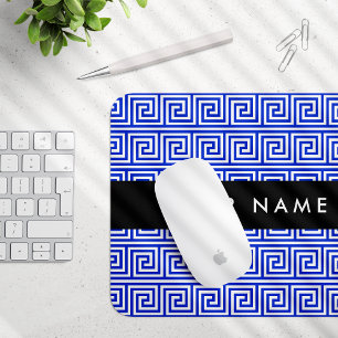 Greek Meander Key Blue, Your Name, Personalise Mouse Pad