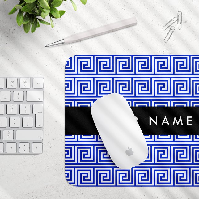 Greek Meander Key Blue, Your Name, Personalise Mouse Pad (Creator Uploaded)