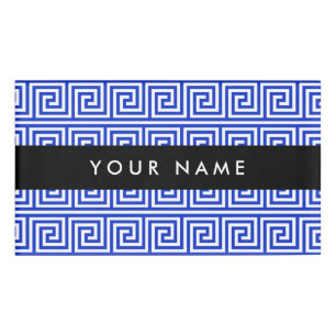 Greek Meander Key Blue, Your Name, Personalise Name Tag