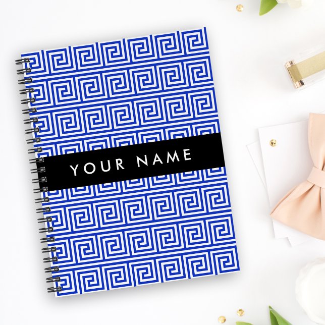 Greek Meander Key Blue, Your Name, Personalise Notebook (Creator Uploaded)