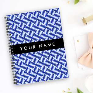 Greek Meander Key Blue, Your Name, Personalise Notebook