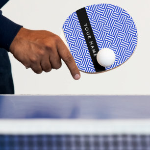 Greek Meander Key Blue, Your Name, Personalise Ping Pong Paddle