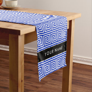 Greek Meander Key Blue, Your Name, Personalise Short Table Runner