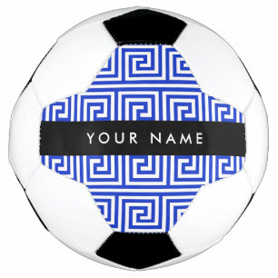 Greek Meander Key Blue, Your Name, Personalise Soccer Ball