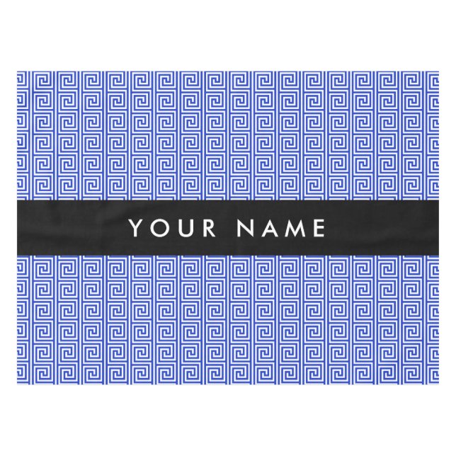 Greek Meander Key Blue, Your Name, Personalise Tablecloth (Front (Horizontal))