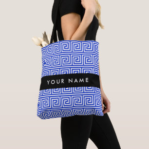 Greek Meander Key Blue, Your Name, Personalise Tote Bag