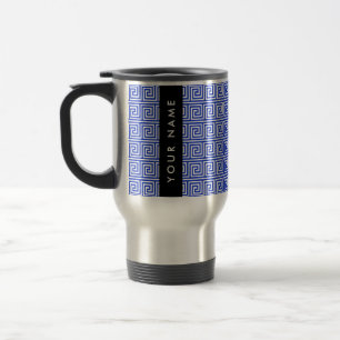 Greek Meander Key Blue, Your Name, Personalise Travel Mug
