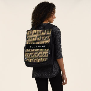 Greek Meander Key Brown, Your Name, Personalise Backpack
