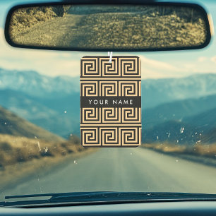 Greek Meander Key Brown, Your Name, Personalise Car Air Freshener