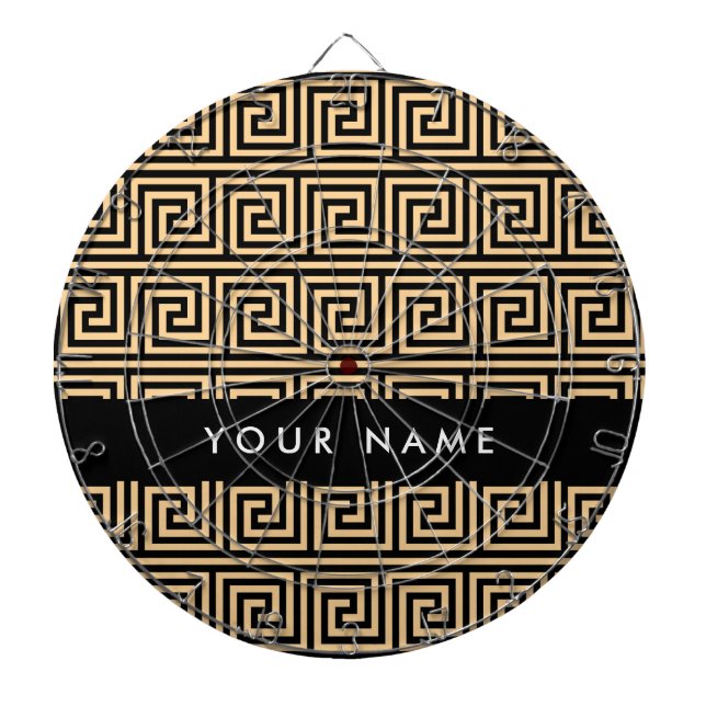 Greek Meander Key Brown, Your Name, Personalise Dartboard (Front)