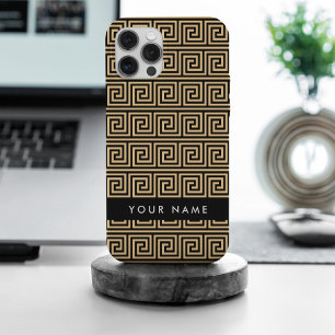 Greek Meander Key Brown, Your Name, Personalise iPhone 15 Pro Max Case