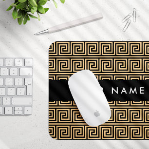 Greek Meander Key Brown, Your Name, Personalise Mouse Pad