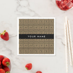 Greek Meander Key Brown, Your Name, Personalise Napkin