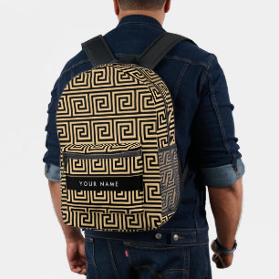 Greek Meander Key Brown, Your Name, Personalise Printed Backpack