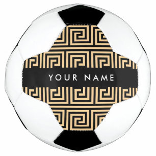 Greek Meander Key Brown, Your Name, Personalise Soccer Ball
